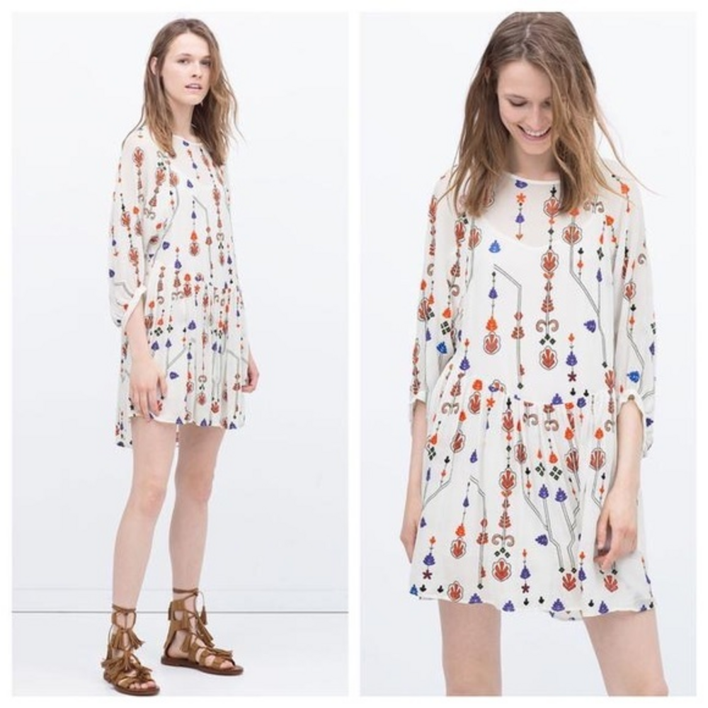 Zara Boho Chic Embroidered Sheer Dress